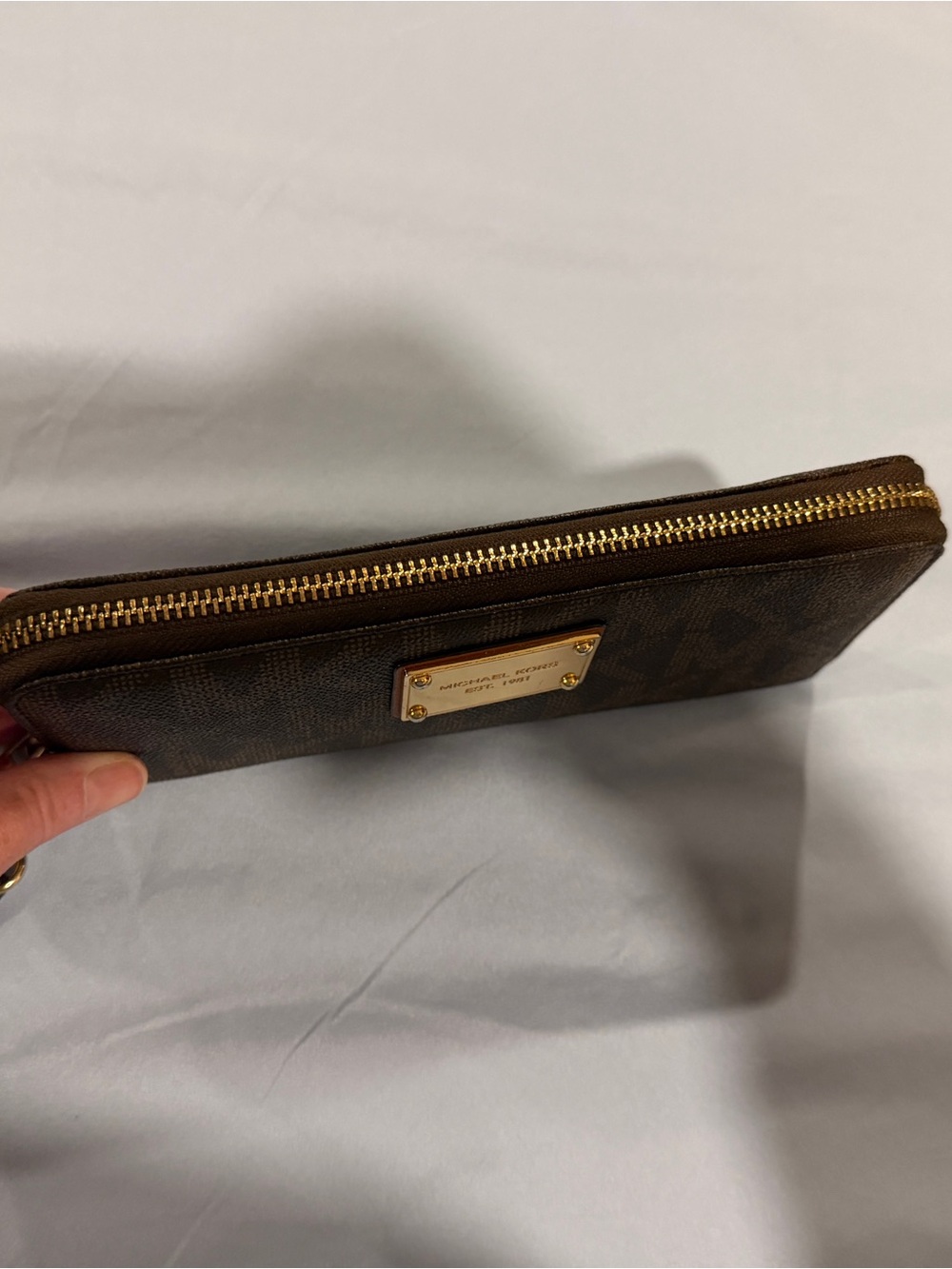 Michael Kors Brown Zip-Around Wallet with Gold Hardware